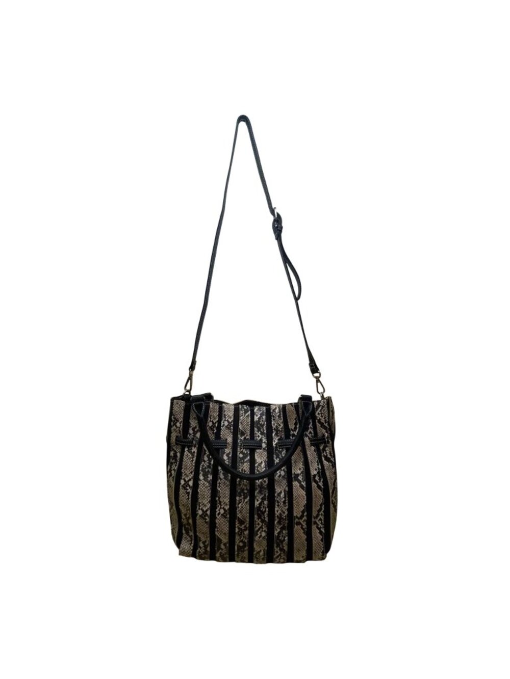 Salon De Ruban Women’s Black & Beige Snake Print Adjustable Strap Tote Bag